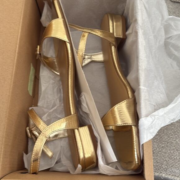 J. Crew Gold Lizard Textured ankle-strap flat sandals - Picture 5 of 11